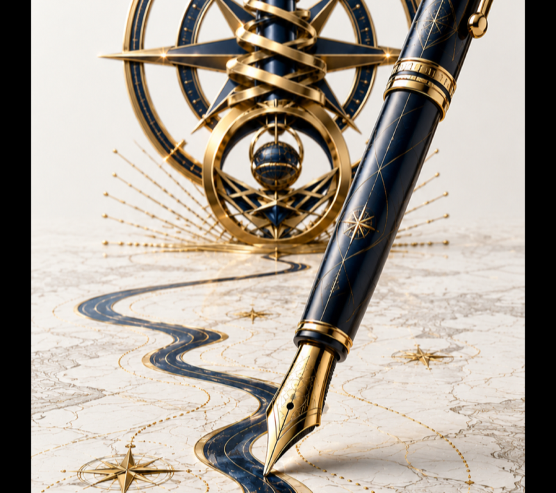 Pen, road and compass visual from the Guided Authorship library